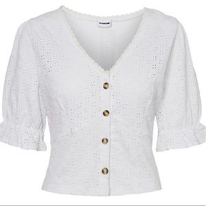 Cropped V-Neck Crochet Blouse